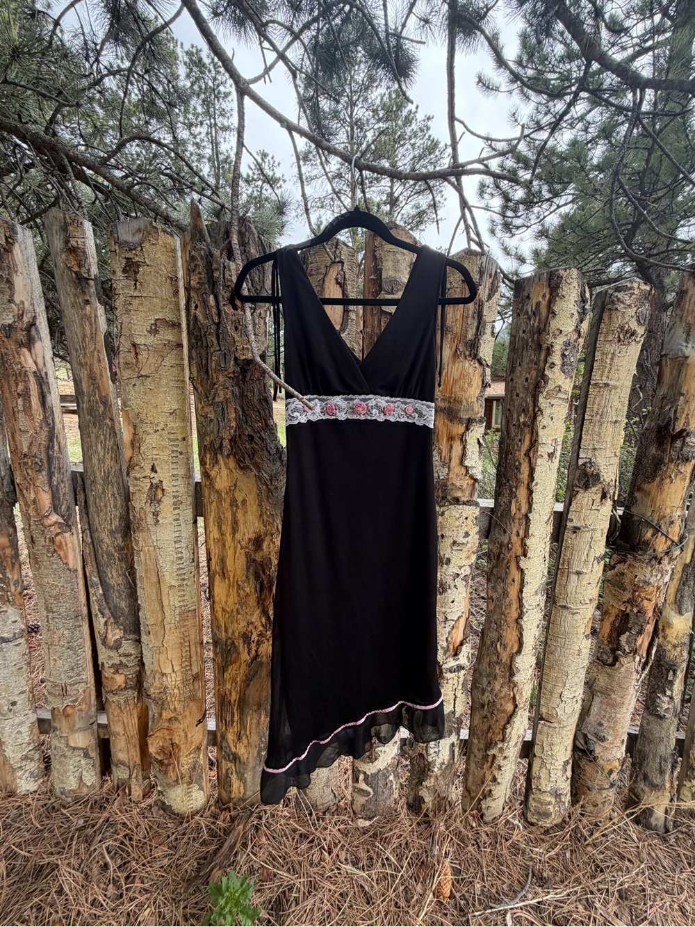 Ruby Rox Black and Pink Slip Dress with Floral Lace Waist - A Symmetrical